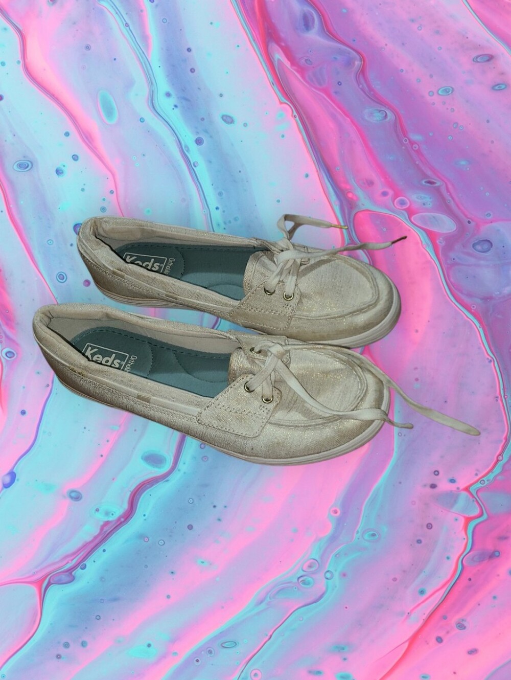 Keds ortholite glimmer linen boat shoe loafers size 9